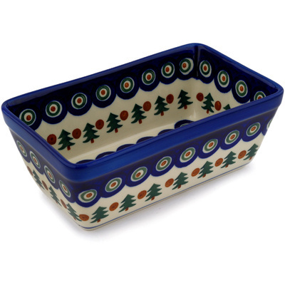 Polish Pottery Loaf Pan 8&quot; Cranberries And Evergree
