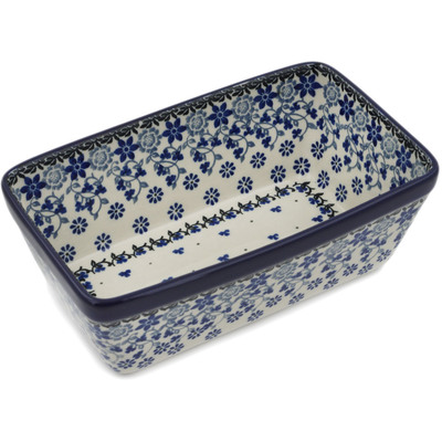 Polish Pottery Loaf Pan 8&quot; Daisy Blues