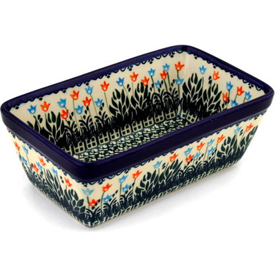 Polish Pottery Loaf Pan 8&quot; Dancing Tulips