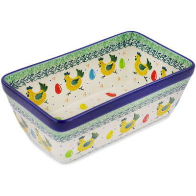 Polish Pottery Loaf Pan 8&quot; Egg Hunt