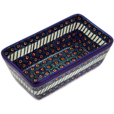 Polish Pottery Loaf Pan 8&quot; Emerald Peacock
