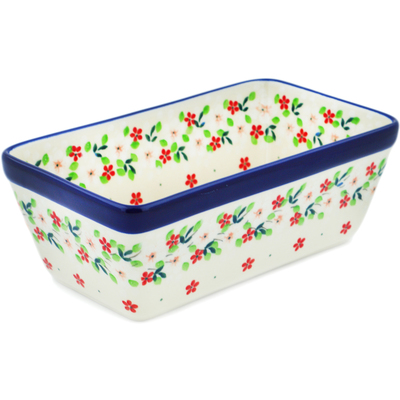 Polish Pottery Loaf Pan 8&quot; Festive Mistletoe UNIKAT