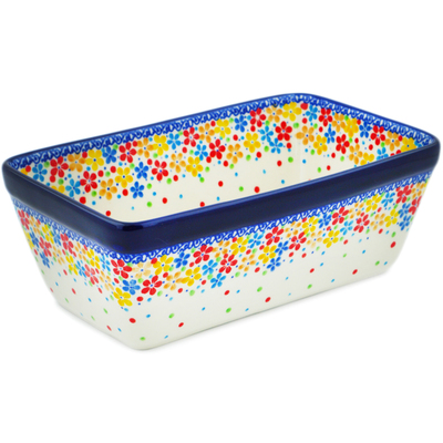 Polish Pottery Loaf Pan 8&quot; Flower Meadow In The Garden UNIKAT