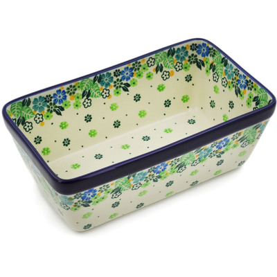 Polish Pottery Loaf Pan 8&quot; Good Luck Wildflowers
