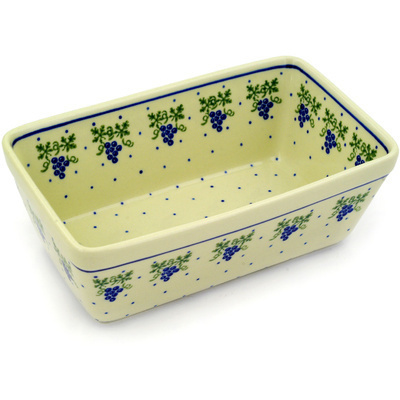 Polish Pottery Loaf Pan 8&quot; Grape Vines