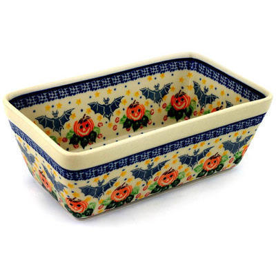 Polish Pottery Loaf Pan 8&quot; Happy Halloween