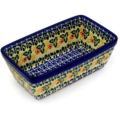 Polish Pottery Loaf Pan 8&quot; Lovely Vines
