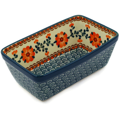 Polish Pottery Loaf Pan 8&quot; Orange Poppies