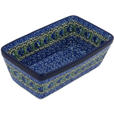 Polish Pottery Loaf Pan 8&quot; Peacock Feather