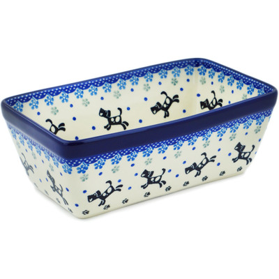 Polish Pottery Loaf Pan 8&quot; Playing Pups