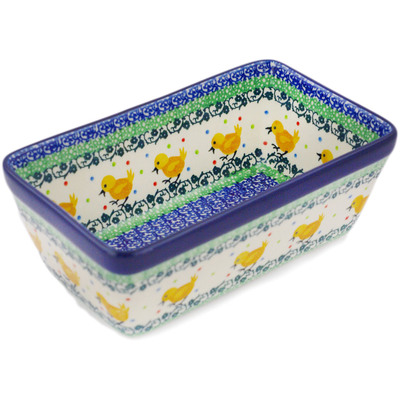 Polish Pottery Loaf Pan 8&quot; Pretty Pullet