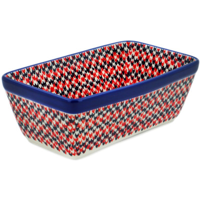 Polish Pottery Loaf Pan 8&quot; Red Houndstooth