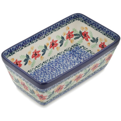 Polish Pottery Loaf Pan 8&quot; Red Lily