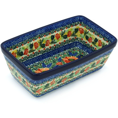 Polish Pottery Loaf Pan 8&quot; Red Poppies UNIKAT