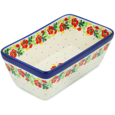 Polish Pottery Loaf Pan 8&quot; Red Poppy Chain