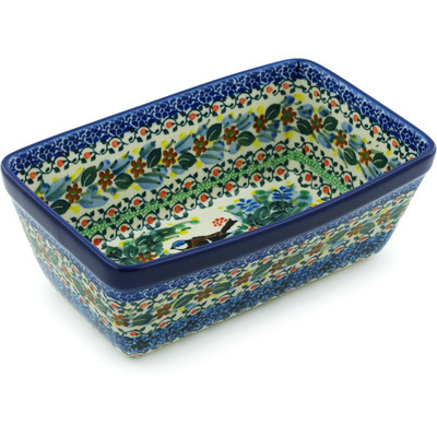 Polish Pottery Loaf Pan 8&quot; Robbin&#039;s Meadow UNIKAT