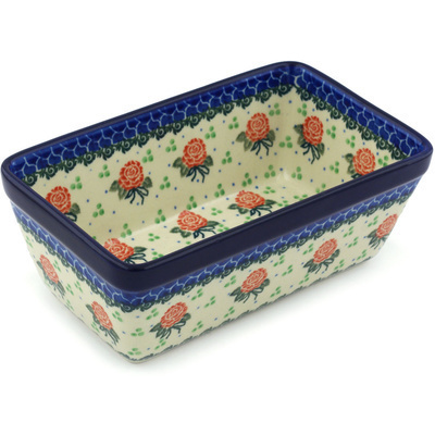 Polish Pottery Loaf Pan 8&quot; Rose Field