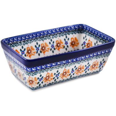 Polish Pottery Loaf Pan 8&quot; Sea Fall Yellow Flowers