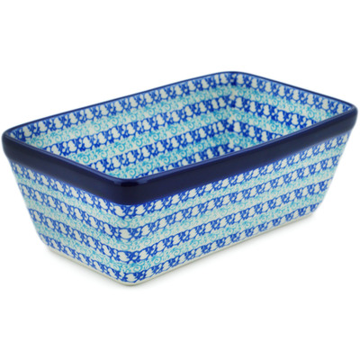 Polish Pottery Loaf Pan 8&quot; Sea Wave