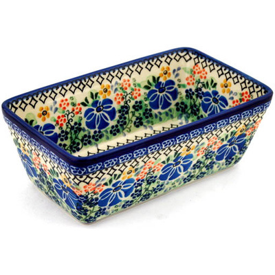 Polish Pottery Loaf Pan 8&quot; Spring Diamonds UNIKAT