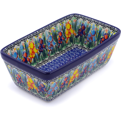 Polish Pottery Loaf Pan 8&quot; Spring Iris UNIKAT