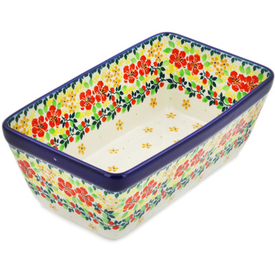 Polish Pottery Loaf Pan 8&quot; Summer Blossoms
