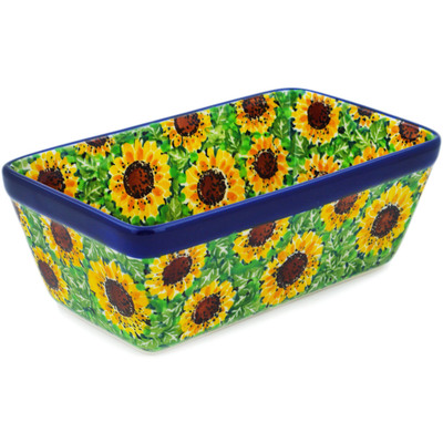 Polish Pottery Loaf Pan 8&quot; Sunflower Bliss UNIKAT