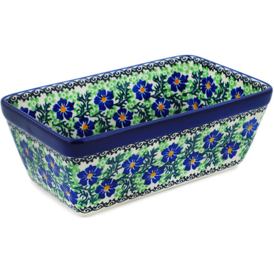 Polish Pottery Loaf Pan 8&quot; Swirling Emeralds