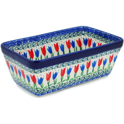 Polish Pottery Loaf Pan 8&quot; Tulip Fever