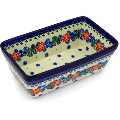 Polish Pottery Loaf Pan 8&quot; Winter Wreath
