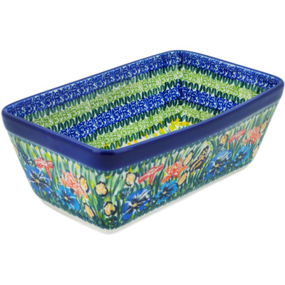 Polish Pottery Loaf Pan 8&quot; Yellow Butterfly Pond UNIKAT