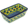 Polish Pottery Loaf Pan 8&quot; Yellow Peacock Flowers UNIKAT