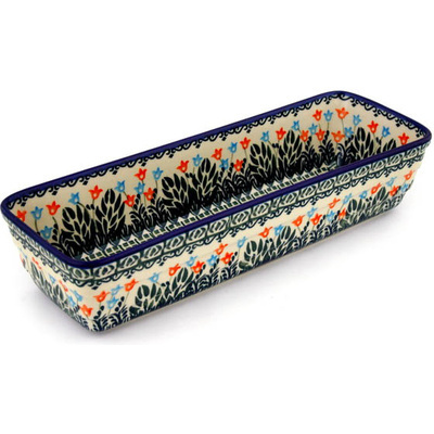 Polish Pottery Loaf Pan Dancing Tulips
