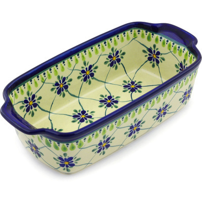 Polish Pottery Loaf Pan Gingham Trellis