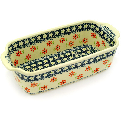 Polish Pottery Loaf Pan Singing Daisies