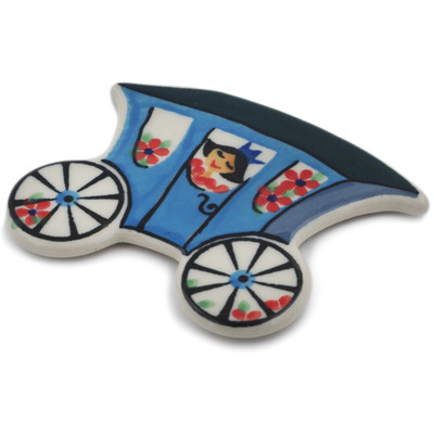 Polish Pottery Magnet 3&quot; Blue Carriage UNIKAT