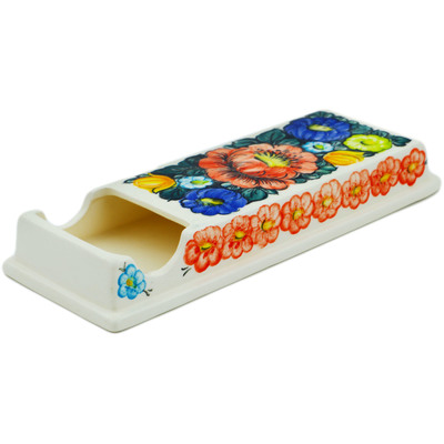 Faience Matchbox Holder 9&quot; Little Flower Patch Black