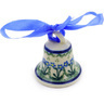 Polish Pottery Mini Bell 2" Blue Daisy Circle
