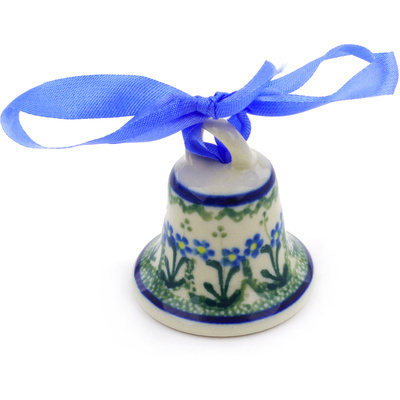 Polish Pottery Mini Bell 2&quot; Blue Daisy Circle