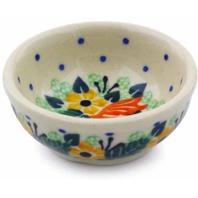 Polish Pottery Mini Bowl 2&quot; Dotted Floral Wreath UNIKAT