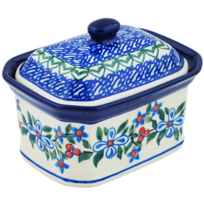 Polish Pottery Mini Cake Box 4&quot;, Salt Box, Azure Blooms