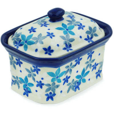 Polish Pottery Mini Cake Box 4&quot;, Salt Box, Blossoms In The Frost