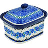 Polish Pottery Mini Cake Box 4&quot;, Salt Box, Blue Bud Sea