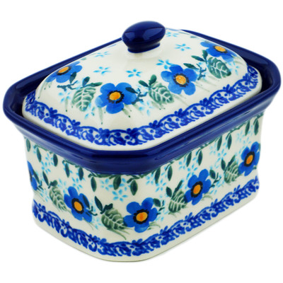 Polish Pottery Mini Cake Box 4", Salt Box, Blue Joy