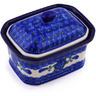 Polish Pottery Mini Cake Box 4&quot;, Salt Box, Blue Poppies