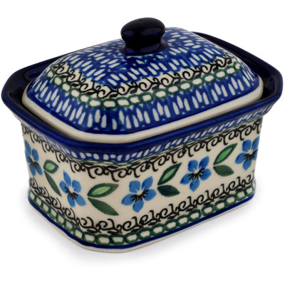 Polish Pottery Mini Cake Box 4&quot;, Salt Box, Blue Rolf Fiedler