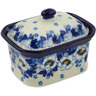 Polish Pottery Mini Cake Box 4&quot;, Salt Box, Blue Spring