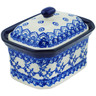 Polish Pottery Mini Cake Box 4&quot;, Salt Box, Blue Twigs