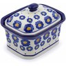 Polish Pottery Mini Cake Box 4&quot;, Salt Box, Blue Zinnia