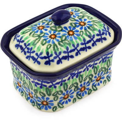 Polish Pottery Mini Cake Box 4&quot;, Salt Box, Cactus UNIKAT